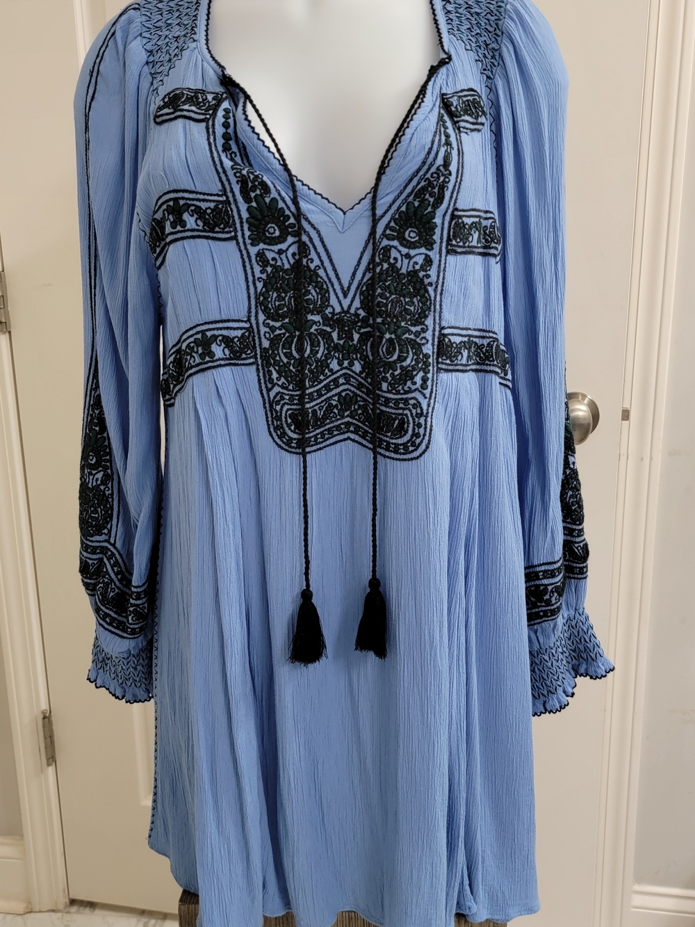 Free People Blue Embroidered Boho Tunic Dress